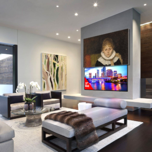 Nasconda la sua TV dietro un quadro o uno specchio con The Frame Lift di WEMOOVE