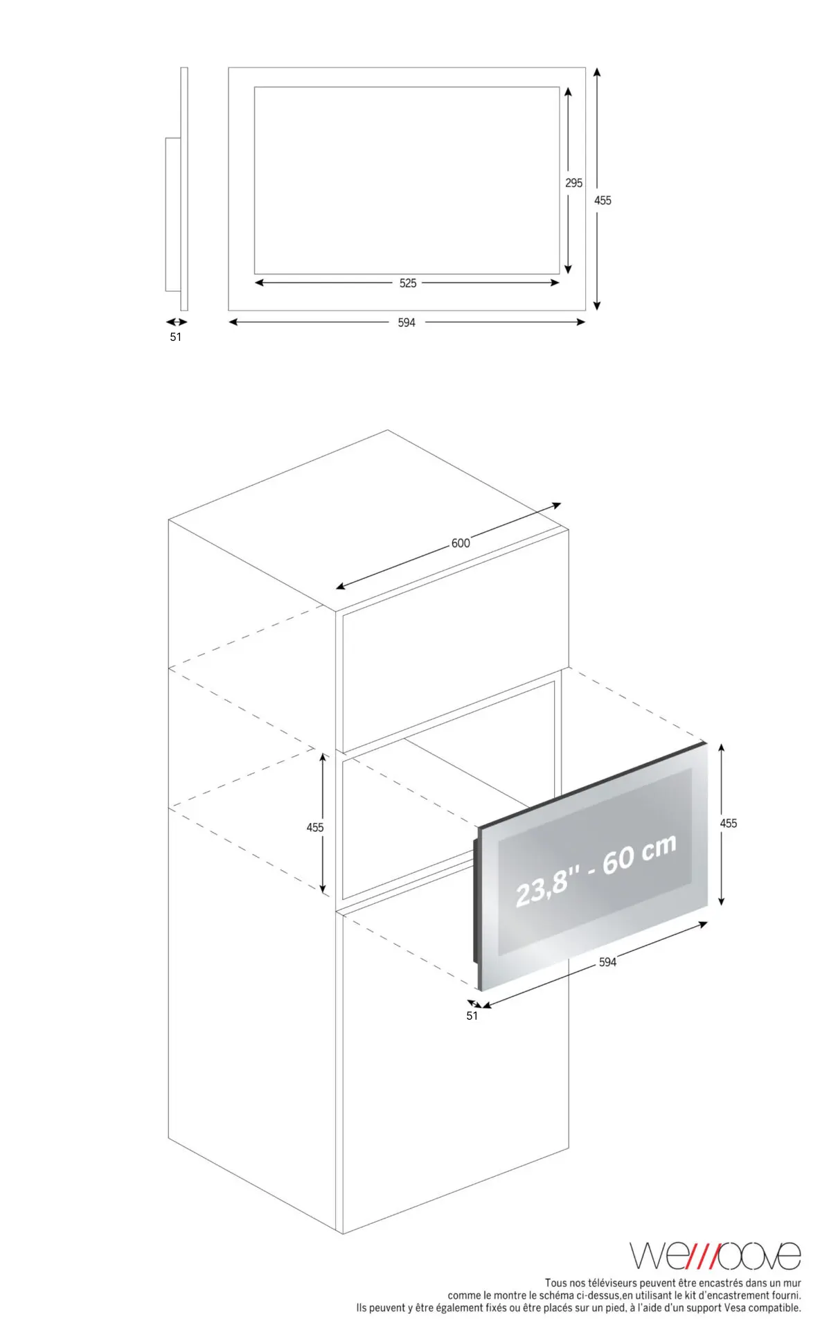 TV Miroir tanche Encastrable Pour Cuisine 60 Cm WEMOOVE TV